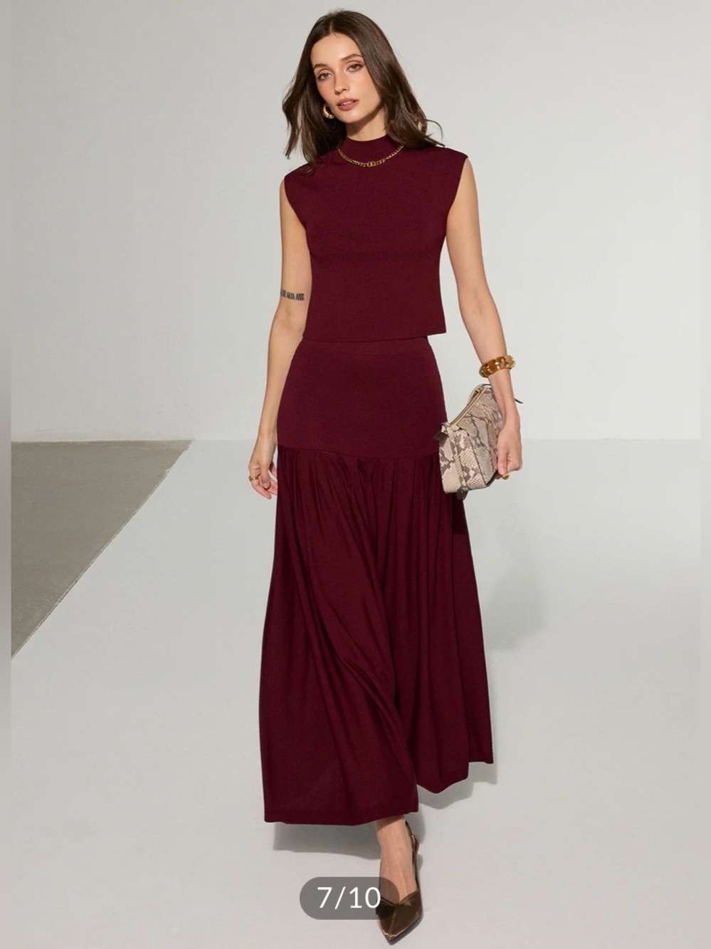 Commense Mock Neck Sleeveless Top and Pleated Midi Skirt Set - Picture 2 of 13